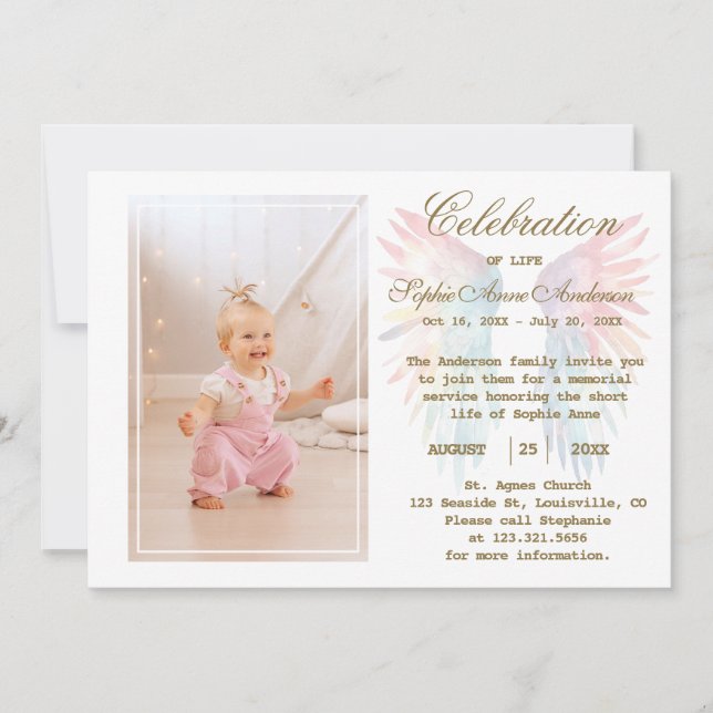 Invitation Angel Wings Célébration de la vie Mémoire photo (Devant)