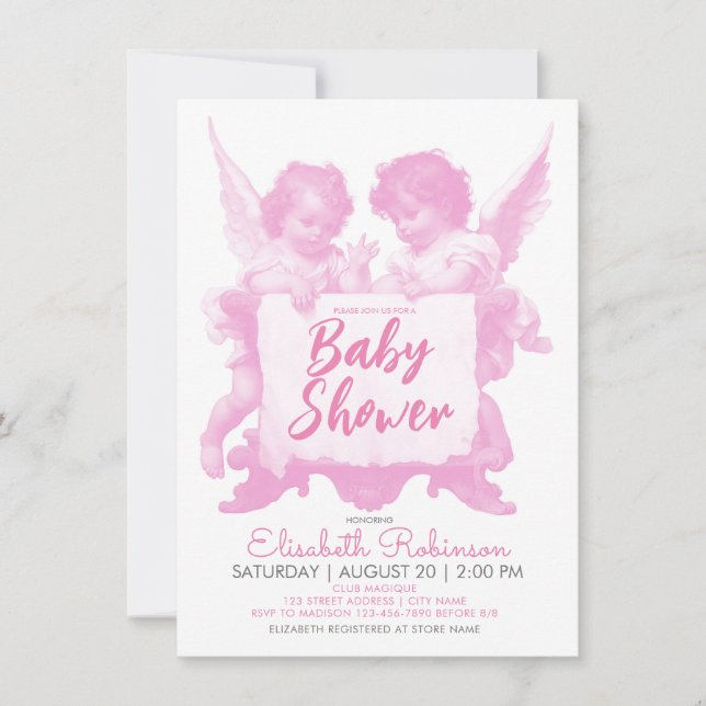 Invitation Angels Baby shower rose Personnalisé (Devant)
