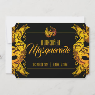 Invitation ANGLAIS quinceañera MASQUERADE billet d'or