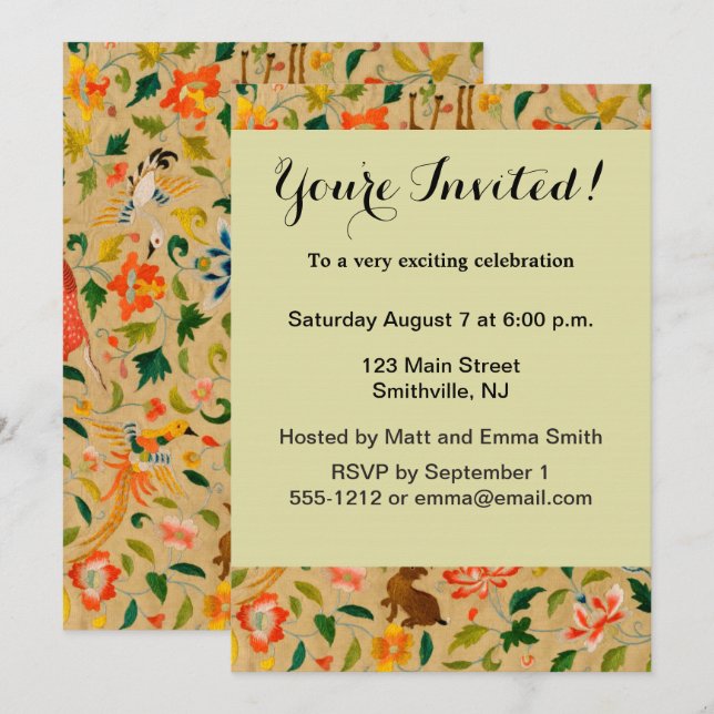 Invitation Animal Antique Cheval Oiseau Deer Rabbit (Devant / Derrière)