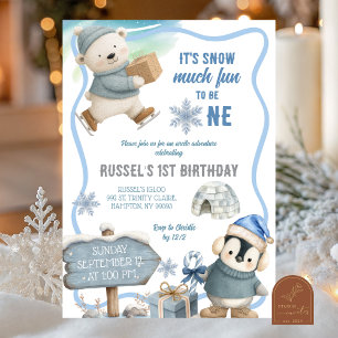 Invitation Animal arctique Oh quelle joie Premier anniversair