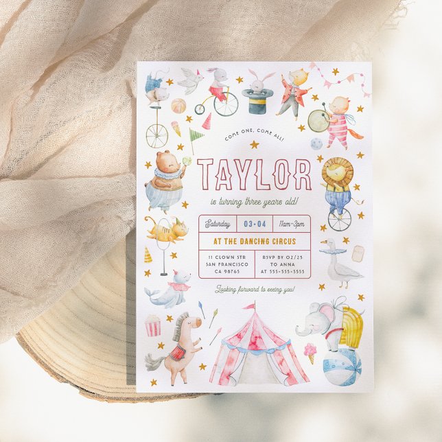 Invitation Animal Circus | Carnaval d'aquarelle (Créateur téléchargé)