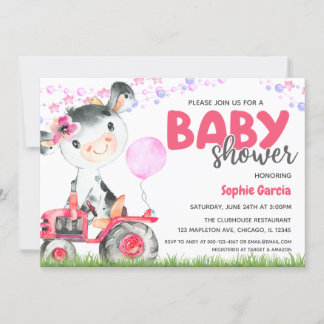 Invitation Animal de ferme Baby Girl Cow Baby shower Invitati
