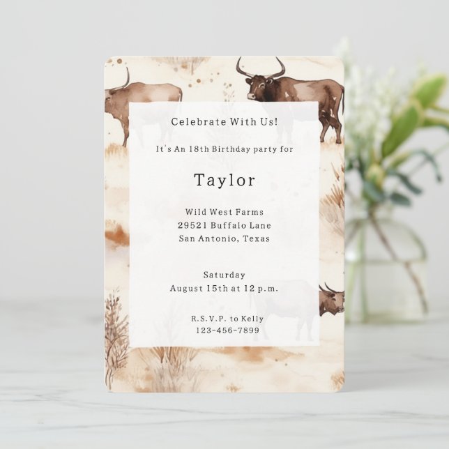 Invitation Animal de ferme de l'Ouest Highland Cow Anniversai (Debout devant)