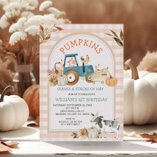 Invitation Animal de ferme Orange En vichy Automne Citrouille