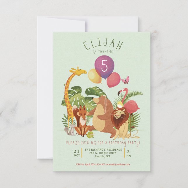 Invitation animal de fête d'anniversaire d'amis de (Devant)