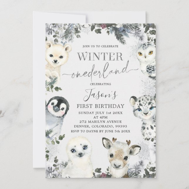 Invitation Animal de l'Arctique Hiver Onederland Premier anni (Devant)