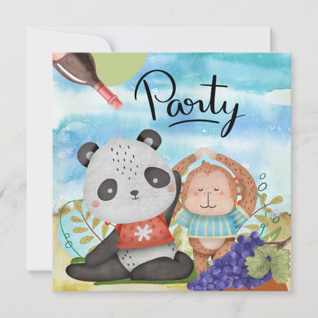 Invitation Animal de yoga pour fête d'anniversaire (Devant)