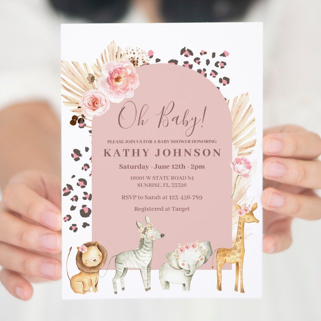 Invitation Animal Safari Boho Pampas Baby shower Arche en her (Créateur téléchargé)