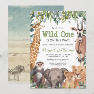 Invitation Animal sauvage Safari - Giraffe, Baby shower éléph