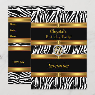 Invitation Animal Zebra Imprimer Gold Anniversaire