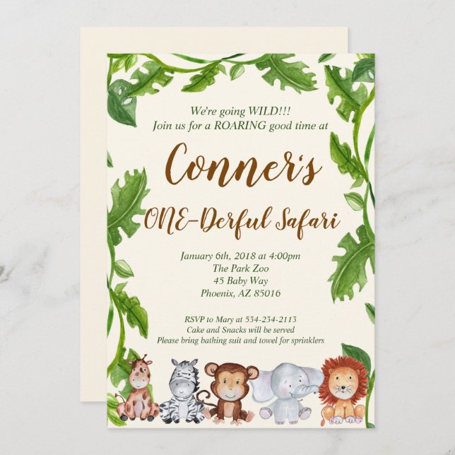 Invitation animale de fête d'anniversaire de (Devant / Derrière)