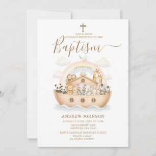 Invitation Animaux aquarelle neutres beige baptême 