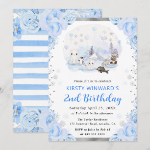 Invitation Animaux Arctiques Aquarelle Floral 2ème Anniversai