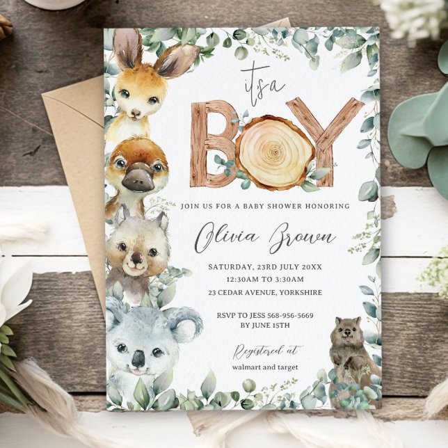 Invitation Animaux australiens Baby shower Bois Boy (Créateur téléchargé)