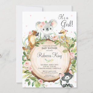 Invitation Animaux australiens Koala Floral Baby shower Girl