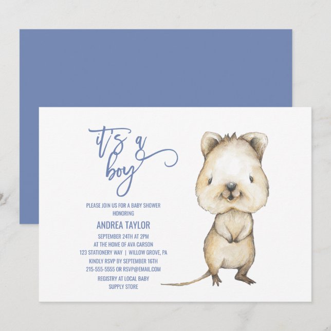 Invitation Animaux australiens | Quokka C'est un Baby shower  (Devant / Derrière)