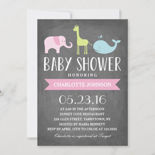 Invitation Animaux baby showers | Baby shower (Devant)