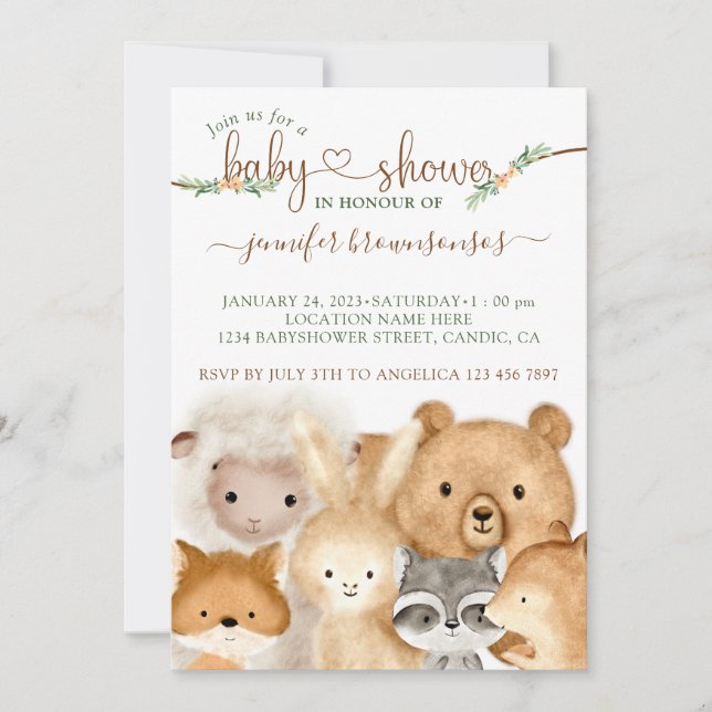 Invitation Animaux Bébés Mignons (Devant)