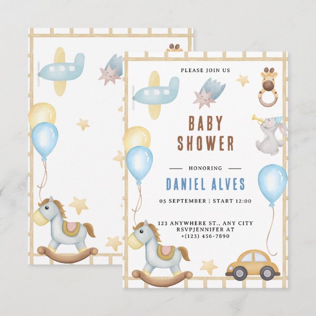Invitation Animaux boisés modernes Baby shower Boy Inv. (Devant / Derrière)