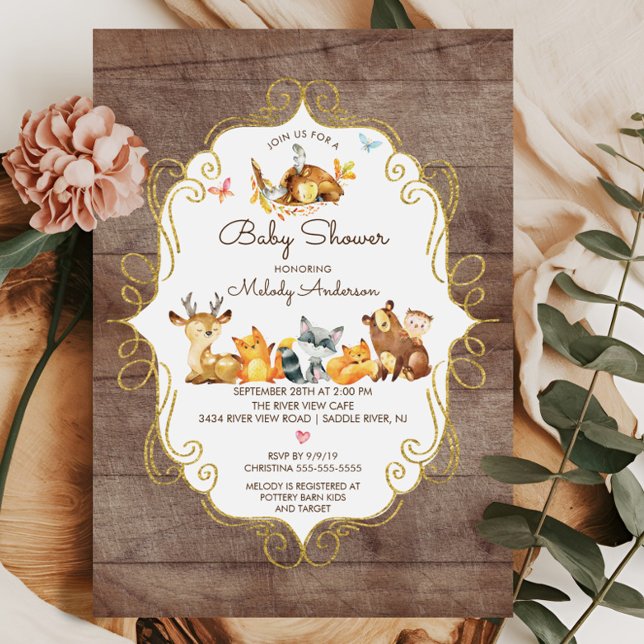 Invitation Animaux boisés rustiques Baby shower neutre (Créateur téléchargé)