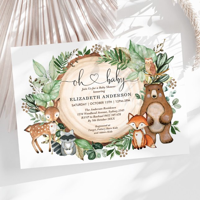 Invitation Animaux boisés rustiques Baby shower ours renard c (Créateur téléchargé)
