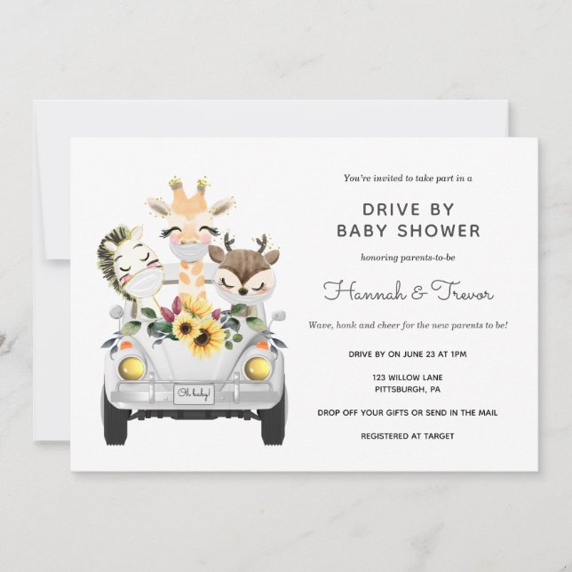 Invitation Animaux Conduits Par Baby shower Parade (Devant)