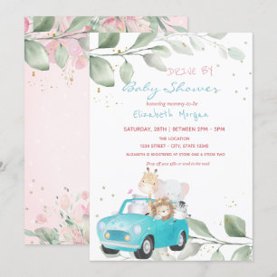 Invitation Animaux Dans Des Points De Voiture Floraux Fête Pr