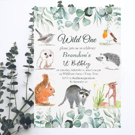 Invitation Animaux de bois mignons Eucalyptus Premier anniver