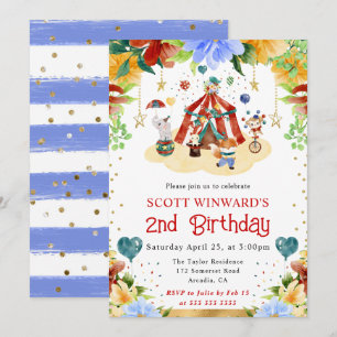 Invitation Animaux de cirque à l'aquarelle pour l'anniversair