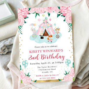Invitation Animaux de cirque rose aquarelle pour l'anniversai