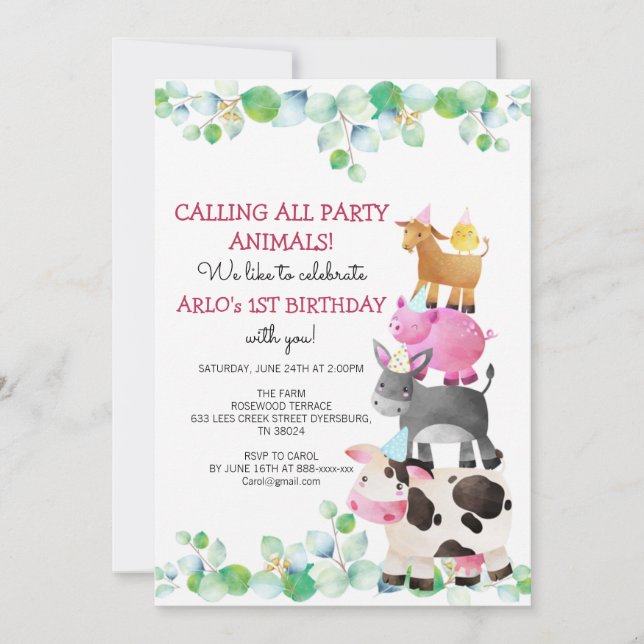 Invitation Animaux de ferme Anniversaire Barnyard (Devant)