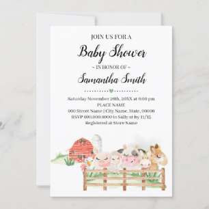 Invitation Animaux de ferme Baby shower Animaux de campagne