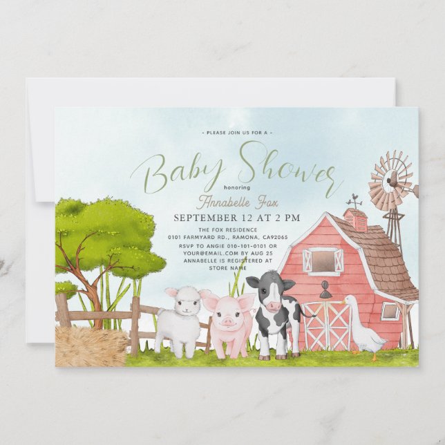 Invitation Animaux de ferme Baby shower Barnyard (Devant)