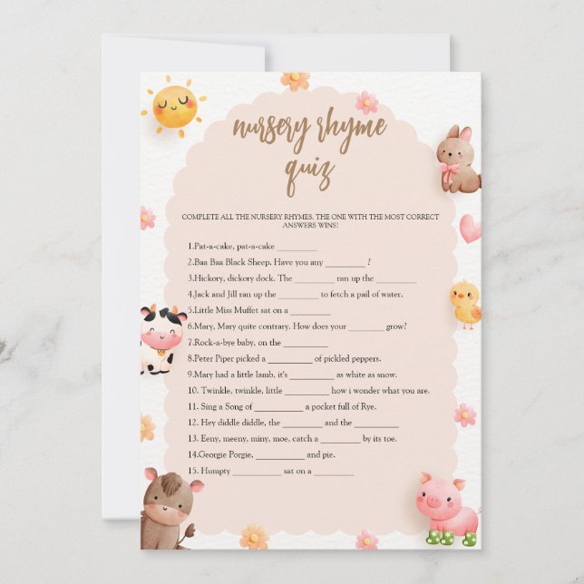 Invitation Animaux de ferme Baby shower bébé allaitante rime  (Devant)