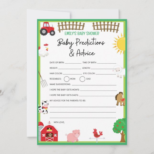 Invitation Animaux de ferme Baby shower Taille du jeu Invitat (Devant)