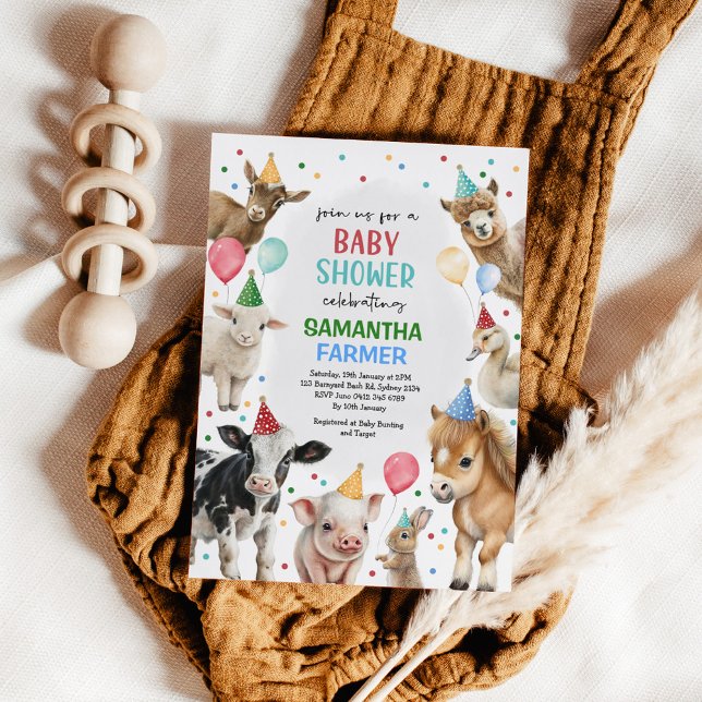 Invitation Animaux de ferme Ballons Barnyard Baby shower de f (Créateur téléchargé)