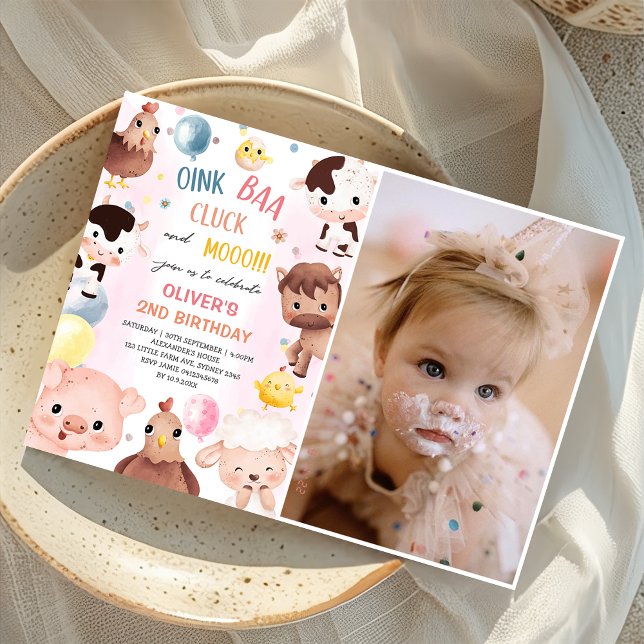 Invitation Animaux de ferme Ballons Barnyard Photo Anniversai (Créateur téléchargé)