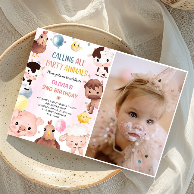 Invitation Animaux de ferme Ballons Barnyard Photo Anniversai (Créateur téléchargé)