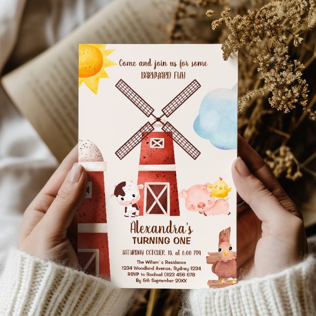 Invitation Animaux de ferme Barnyard 1er Anniversaire Turner  (Créateur téléchargé)