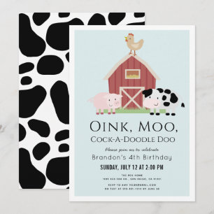 Invitation Animaux de ferme Barnyard Blue Boy Anniversaire