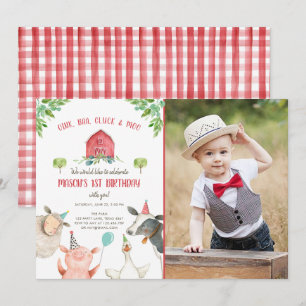 Invitation Animaux de ferme Boy Red En vichy Barnyard Anniver