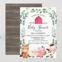 Animaux de ferme Foliage Wreath Baby shower Invita