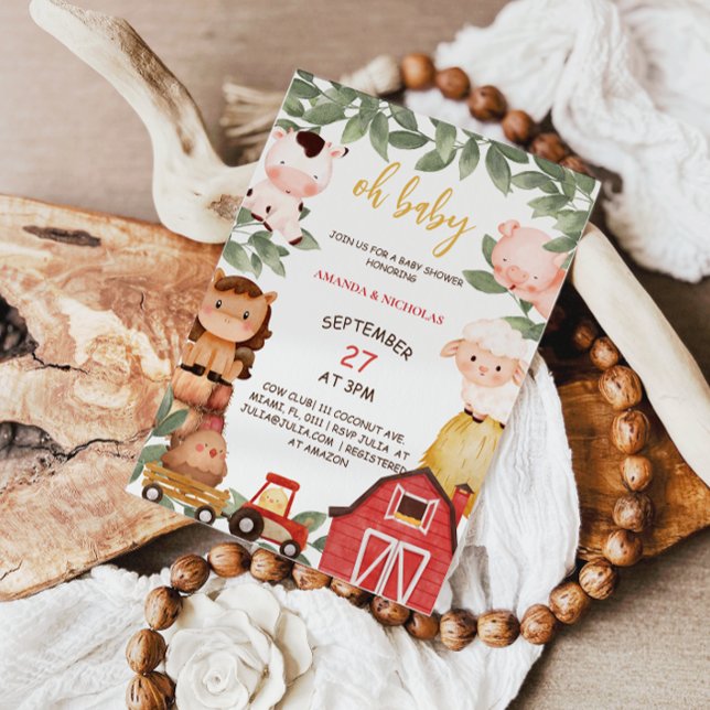 Invitation Animaux de ferme Oh Baby shower Rustique (Créateur téléchargé)
