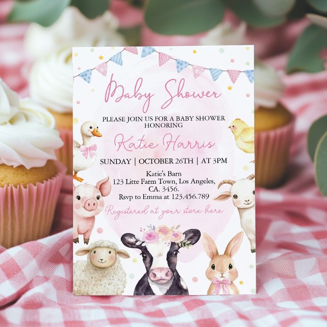 Invitation Animaux de ferme Pink Barnyard Baby shower Invitat (Créateur téléchargé)