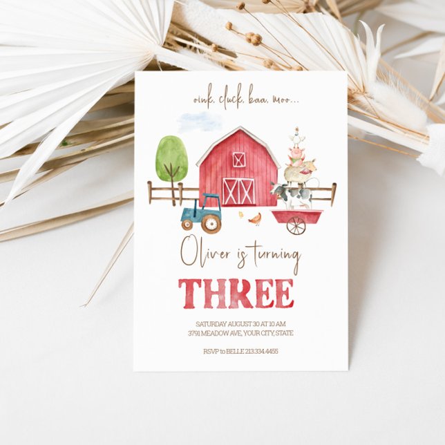 Invitation Animaux de ferme Thématique Troisième anniversaire (Créateur téléchargé)