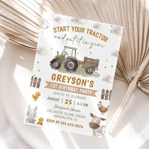 Invitation Animaux de ferme Tracteur Enfants 1er anniversaire