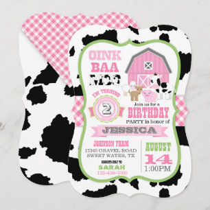 Invitation Animaux de ferme Vachette En vichy Campagne Fille 