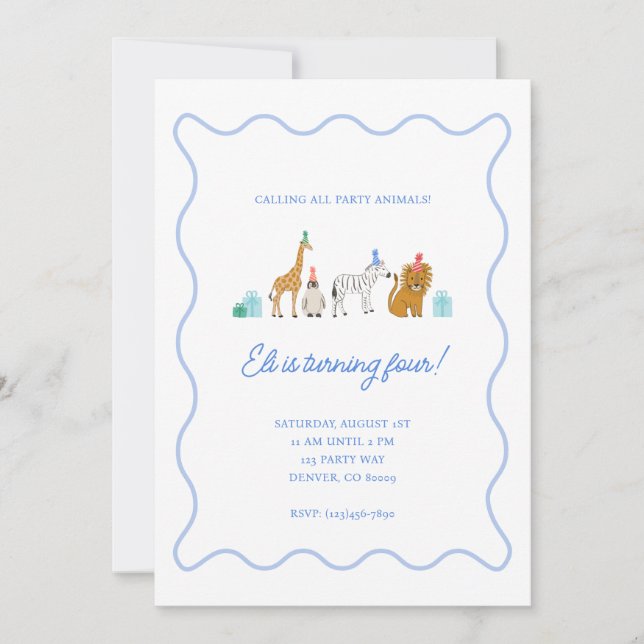 Invitation Animaux de Fête (Devant)