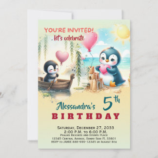 Invitation Animaux de fête à l'aquarelle Manchot Aquarelle